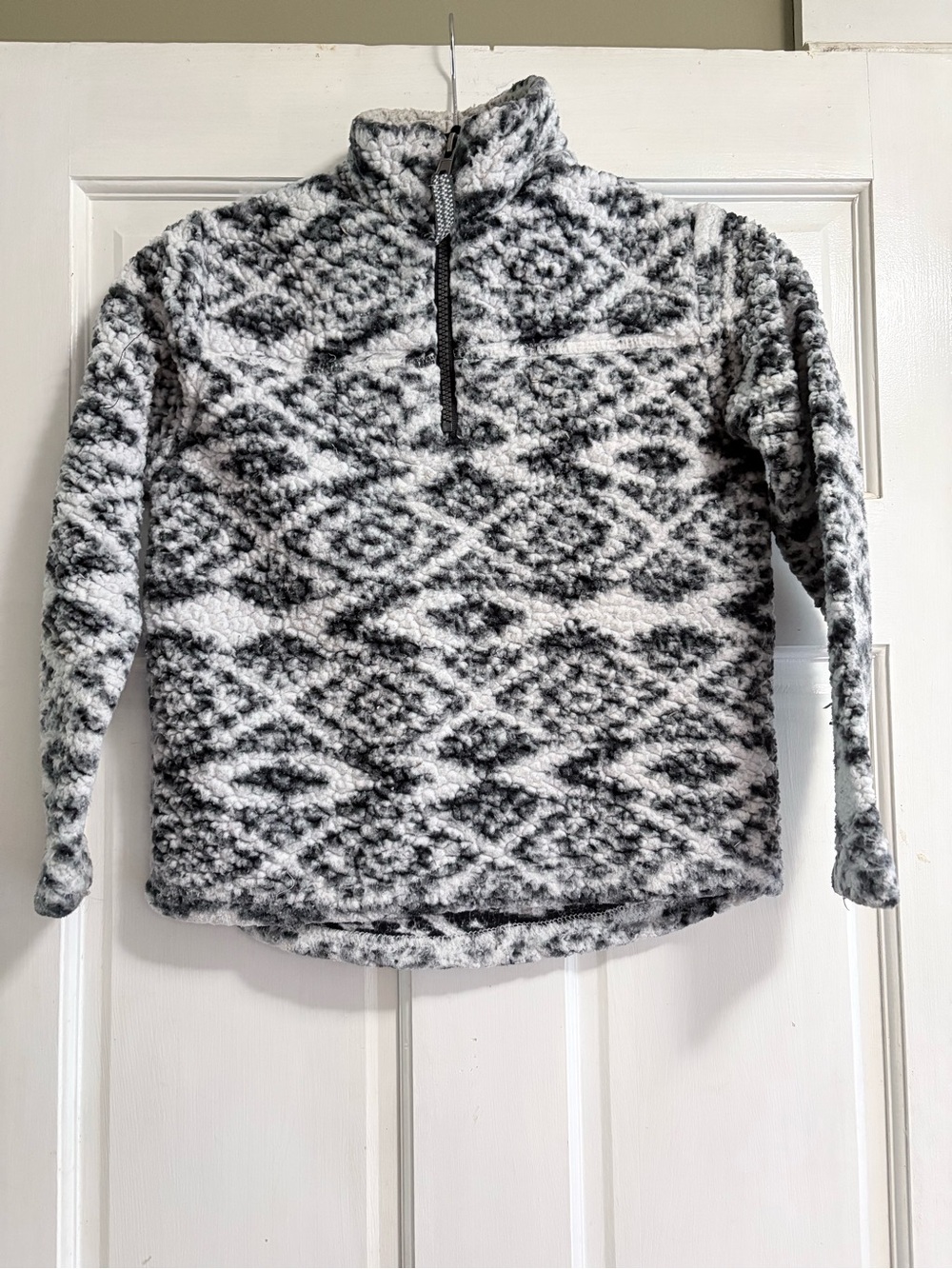 Kids' Black & White Sherpa Half-Zip Hoodie